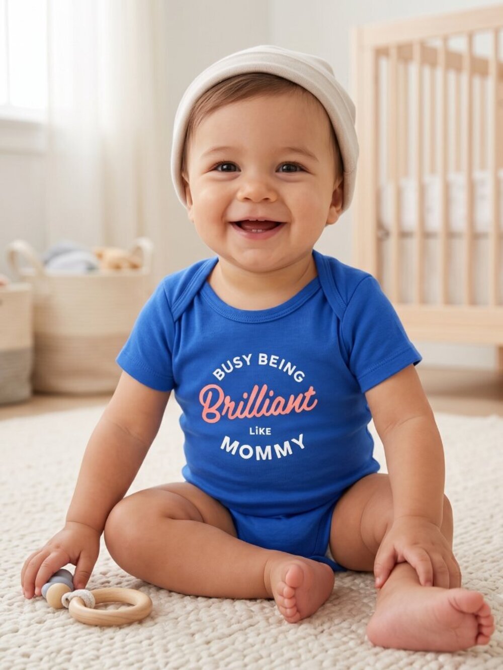 NWT Carter's Blue "Busy Being Brilliant Like Mommy" Graphic Baby Onesie | 12 M